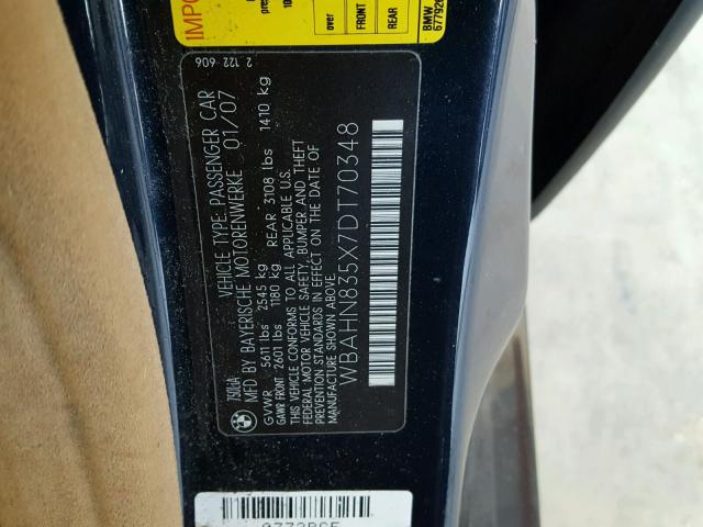 WBAHN835X7DT70348 - 2007 BMW 750 BLACK photo 10