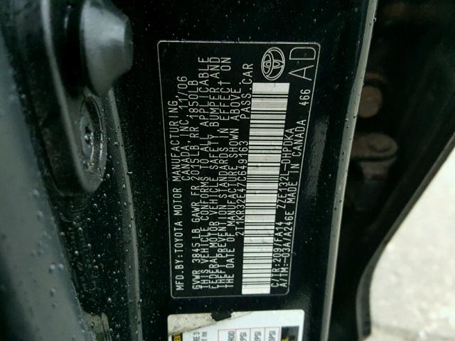 2T1KR32E47C649163 - 2007 TOYOTA COROLLA MA BLACK photo 10