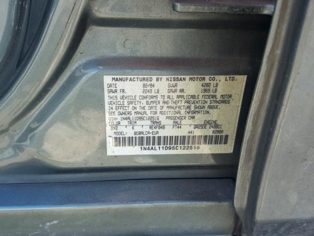 1N4AL11D95C122516 - 2005 NISSAN ALTIMA S GREEN photo 10