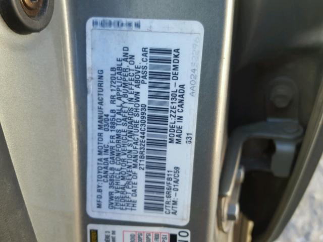 2T1BR32E44C309930 - 2004 TOYOTA COROLLA CE GRAY photo 10