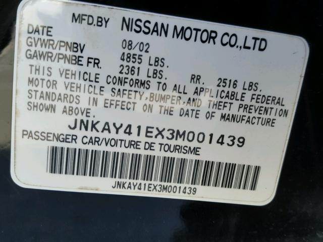 JNKAY41EX3M001439 - 2003 INFINITI M45 BLACK photo 10