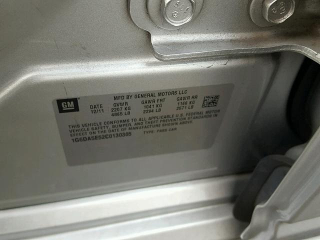 1G6DA5E52C0130305 - 2012 CADILLAC CTS SILVER photo 10