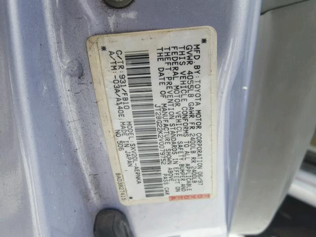 JT2BG22K2V0079752 - 1997 TOYOTA CAMRY LE BLUE photo 10