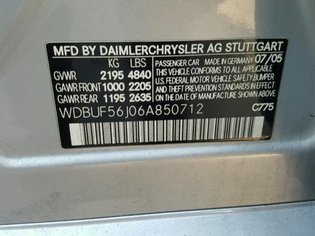 WDBUF56J06A850712 - 2006 MERCEDES-BENZ E 350 SILVER photo 10