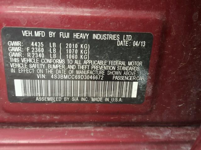 4S3BMCC69D3046672 - 2013 SUBARU LEGACY 2.5 RED photo 10