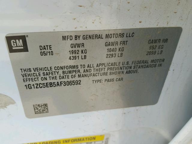 1G1ZC5EB5AF306592 - 2010 CHEVROLET MALIBU 1LT 白色 照片 10