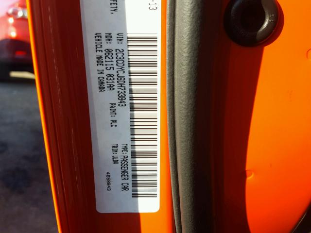 2C3CDYCJ6DH733843 - 2013 DODGE CHALLENGER ORANGE photo 10