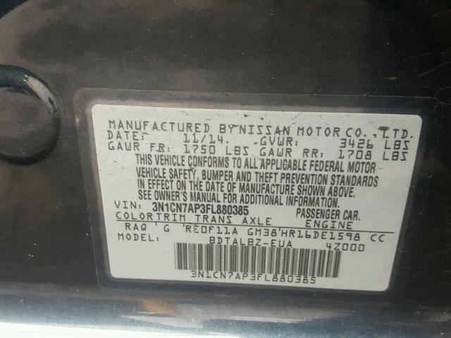 3N1CN7AP3FL880385 - 2015 NISSAN VERSA S BLUE photo 10