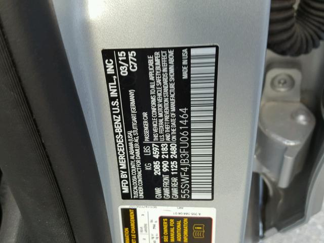 55SWF4JB3FU061464 - 2015 MERCEDES-BENZ C 300 SILVER photo 10