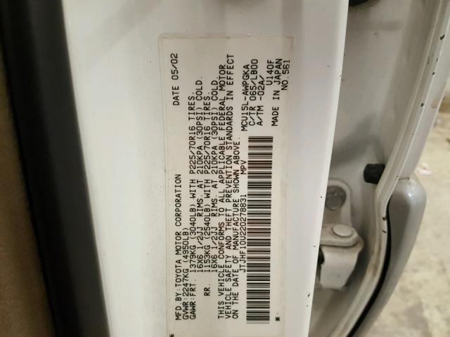 JTJHF10U220278831 - 2002 LEXUS RX 300 WHITE photo 10