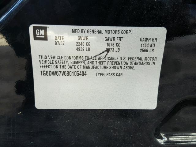 1G6DW67V680105404 - 2008 CADILLAC STS BLACK photo 10