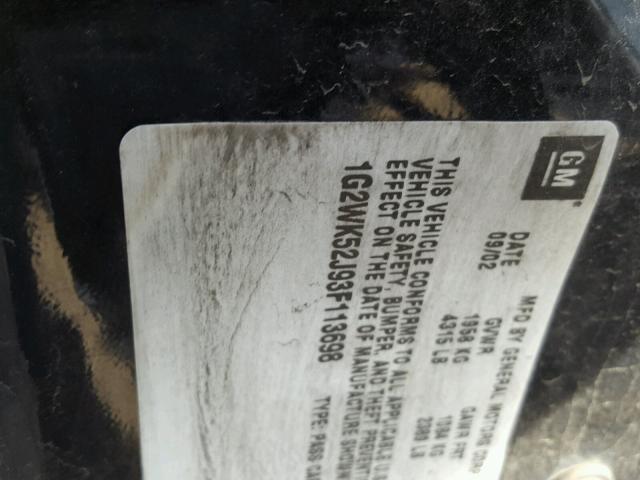 1G2WK52J93F113698 - 2003 PONTIAC GRAND PRIX BLACK photo 10