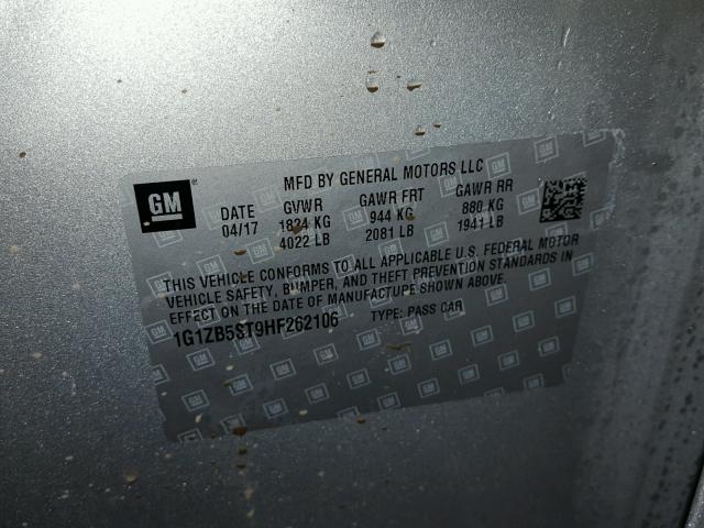 1G1ZB5ST9HF262106 - 2017 CHEVROLET MALIBU LS 银色 照片 10