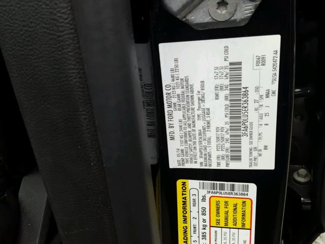 3FA6P0LU5ER363864 - 2014 FORD FUSION SE BLACK photo 10