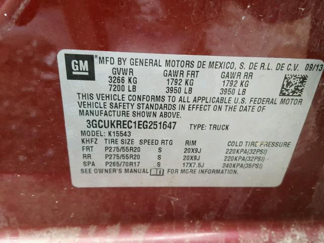 3GCUKREC1EG251647 - 2014 CHEVROLET SILVERADO MAROON photo 10