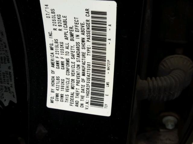 1HGCR2F50EA275081 - 2014 HONDA ACCORD SPO BLACK photo 10