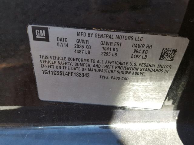 1G11C5SL4FF133343 - 2015 CHEVROLET MALIBU 1LT BLACK photo 10