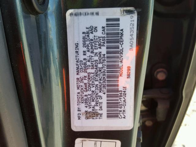 4T1BE32K93U707634 - 2003 TOYOTA CAMRY LE CHARCOAL photo 10