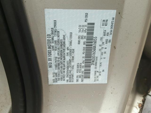 2FMZA51656BA16055 - 2006 FORD FREESTAR S GRAY photo 10