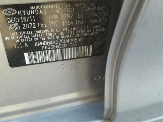 KMHDH4AE7CU400559 - 2012 HYUNDAI ELANTRA GL GRAY photo 10