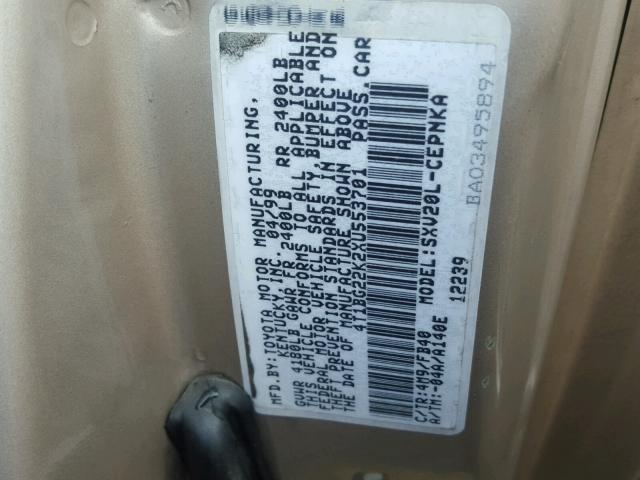 4T1BG22K2XU553701 - 1999 TOYOTA CAMRY CE GOLD photo 10