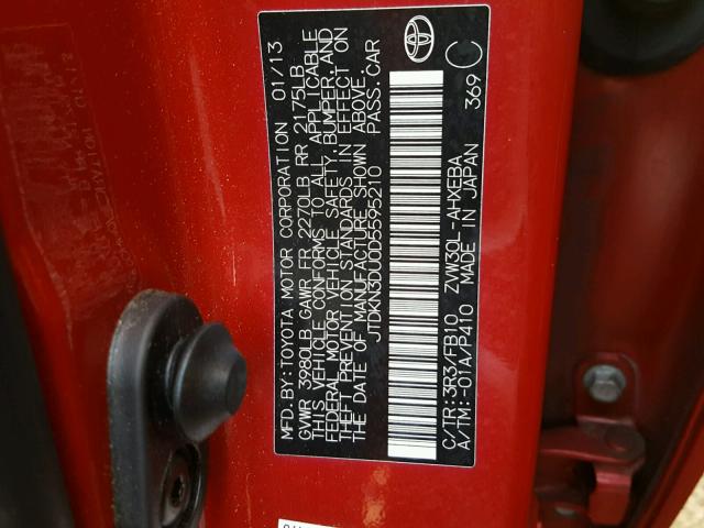 JTDKN3DU0D5595210 - 2013 TOYOTA PRIUS RED photo 10