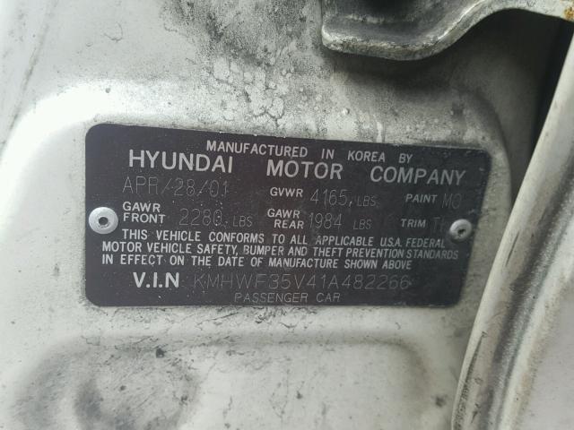 KMHWF35V41A482266 - 2001 HYUNDAI SONATA GLS WHITE photo 10