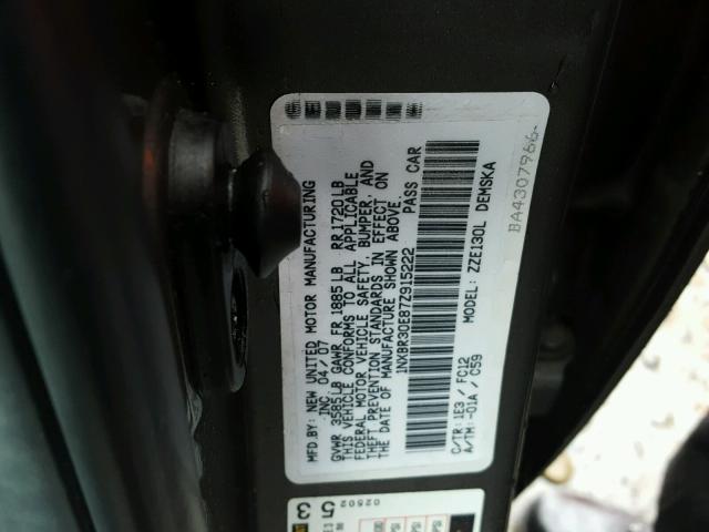 1NXBR30E87Z915222 - 2007 TOYOTA COROLLA CE SILVER photo 10