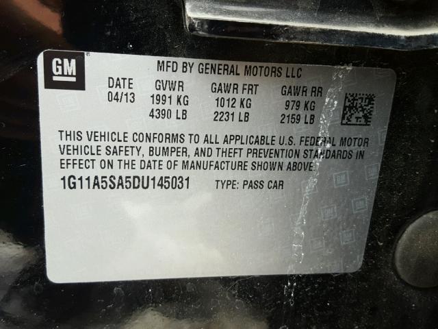 1G11A5SA5DU145031 - 2013 CHEVROLET MALIBU LS BLACK photo 10