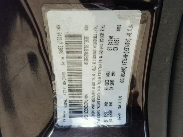 1B3EL36J64N358910 - 2004 DODGE STRATUS SE BLACK photo 10