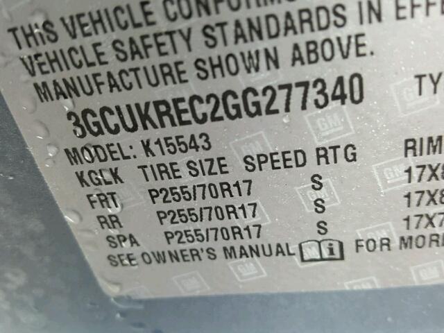 3GCUKREC2GG277340 - 2016 CHEVROLET SILVERADO GRAY photo 10