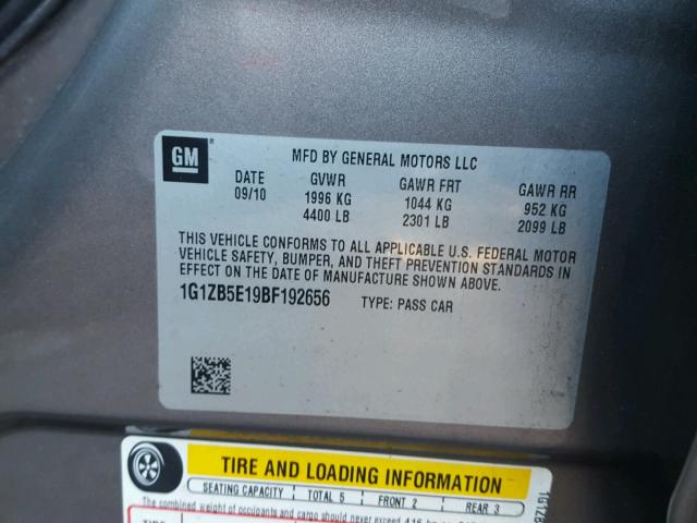 1G1ZB5E19BF192656 - 2011 CHEVROLET MALIBU LS ბეჟი ფოტო 10