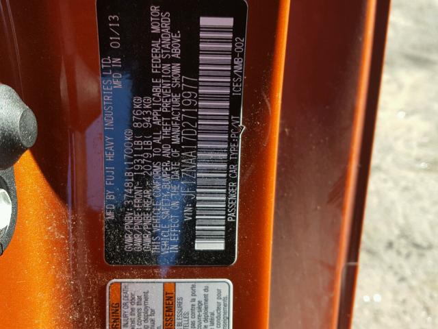 JF1ZNAA17D2719977 - 2013 TOYOTA SCION FR-S ნარინჯისფერი ფოტო 10