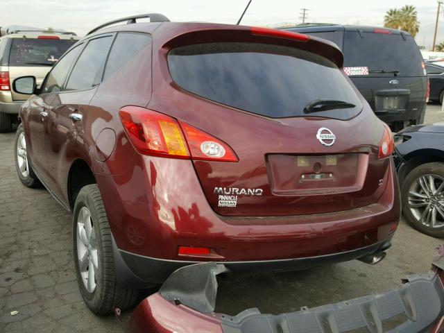 JN8AZ18U79W025905 - 2009 NISSAN MURANO S BURGUNDY photo 3