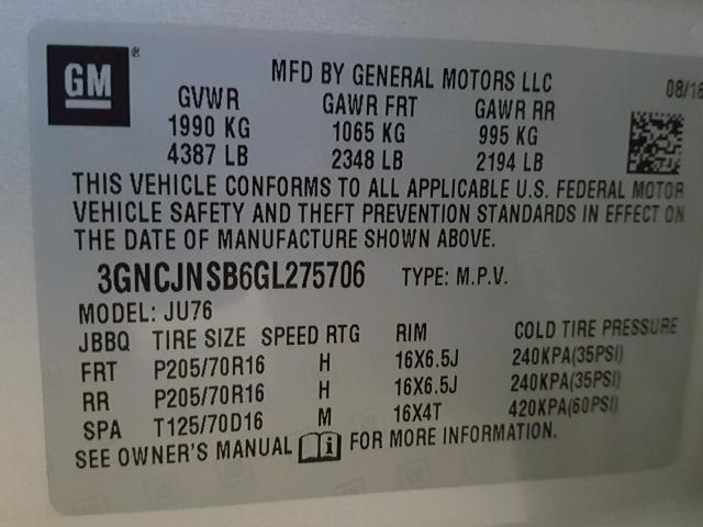 3GNCJNSB6GL275706 - 2016 CHEVROLET TRAX LS SILVER photo 10