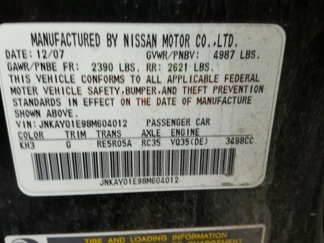 JNKAY01E98M604012 - 2008 INFINITI M35 BASE BLACK photo 10