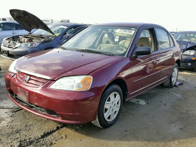 1HGES16563L014742 - 2003 HONDA CIVIC LX BURGUNDY photo 2