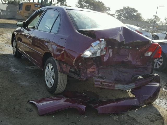 1HGES16563L014742 - 2003 HONDA CIVIC LX BURGUNDY photo 3