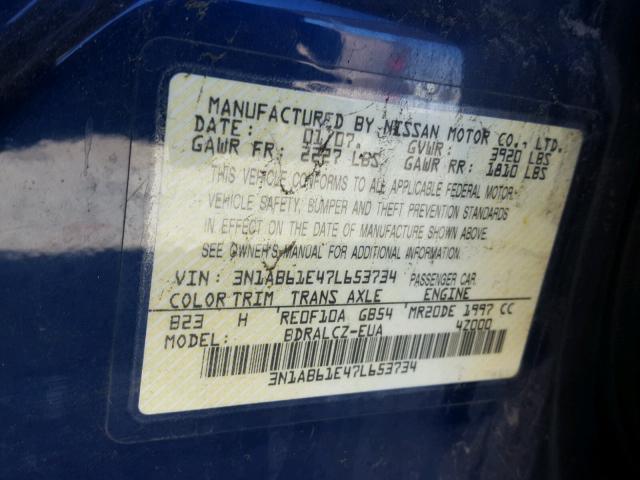 3N1AB61E47L653734 - 2007 NISSAN SENTRA 2.0 BLUE photo 10