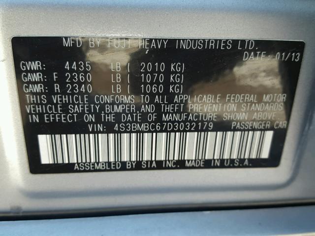 4S3BMBC67D3032179 - 2013 SUBARU LEGACY 2.5 SILVER photo 10