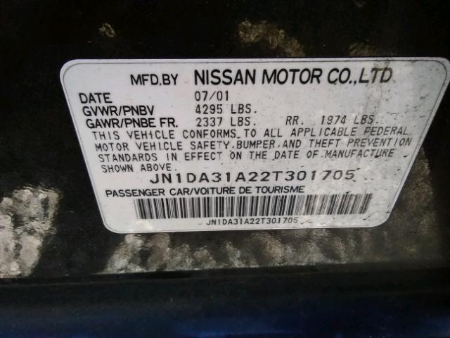 JN1DA31A22T301705 - 2002 NISSAN MAXIMA GLE BLACK photo 10