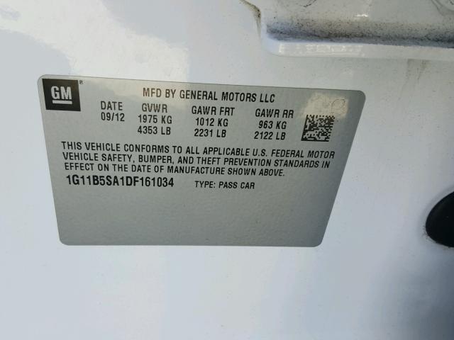 1G11B5SA1DF161034 - 2013 CHEVROLET MALIBU LS WHITE photo 10