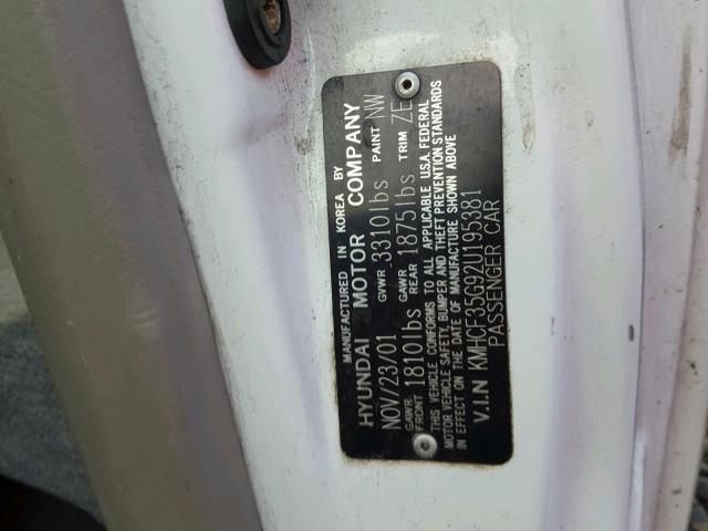 KMHCF35G92U195381 - 2002 HYUNDAI ACCENT L WHITE photo 10