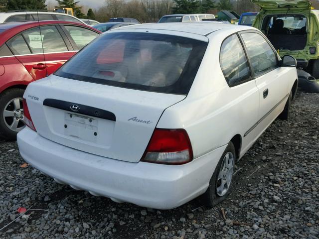 KMHCF35G92U195381 - 2002 HYUNDAI ACCENT L WHITE photo 4