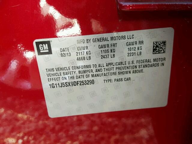 1G11J5SX9DF253290 - 2013 CHEVROLET MALIBU LTZ 红色 照片 10