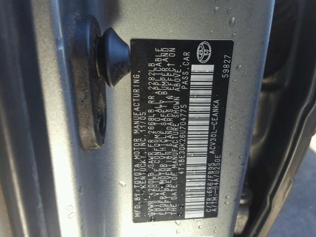 4T1BE30K26U704775 - 2006 TOYOTA CAMRY LE GRAY photo 10