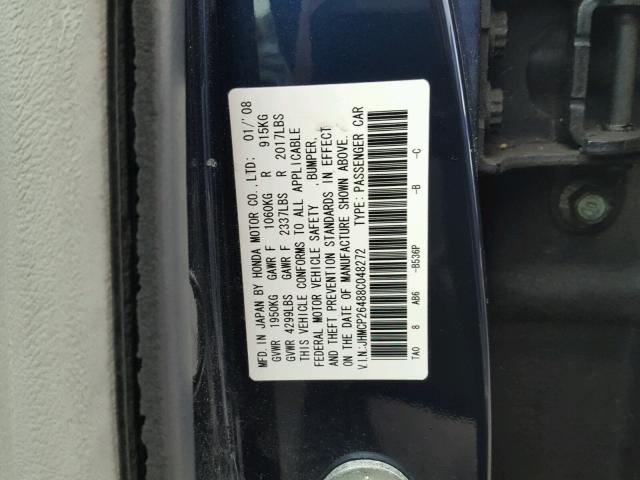 JHMCP26488C048272 - 2008 HONDA ACCORD LXP BLUE photo 10