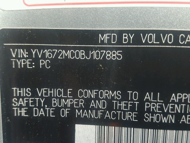 YV1672MC0BJ107885 - 2011 VOLVO C70 T5 SILVER photo 10