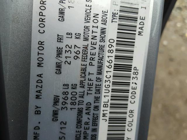 JM1BL1UG3C1661890 - 2012 MAZDA 3 I GRAY photo 10