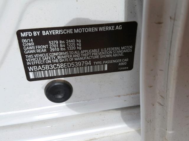 WBA5B3C58ED539794 - 2014 BMW 535 XI WHITE photo 10